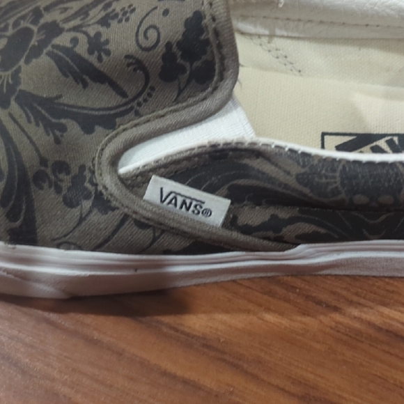 Vans Slip-On Sneakers - Black and Olive Pattern w/Skull - Picture 2 of 5